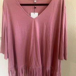 SHEIN Mauve Fringe Hem Tunic Top
